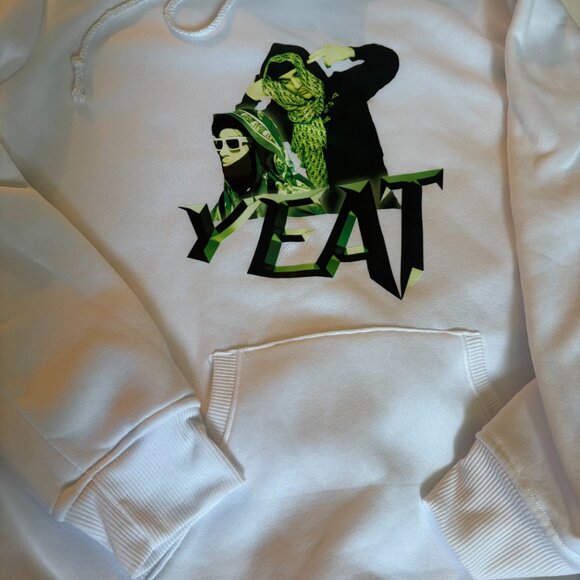 NWOT - White YEAT Graphic Hoodie | Green Print Streetwear Pullover | Size Small - Picture 5 of 7